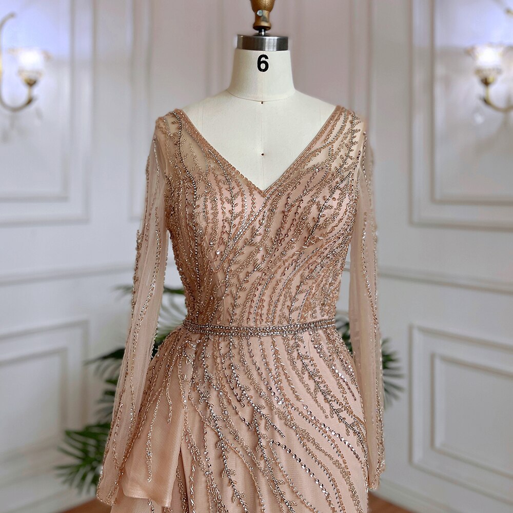 Serene Hill Nude Mermaid Sexy High Split With Skirt Beaded Long Evening Dresses Gowns For Women Wedding Party 2025 LA71944 - SERENE HILL