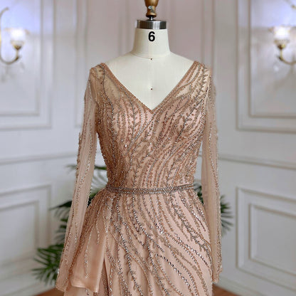 Serene Hill Nude Mermaid Sexy High Split With Skirt Beaded Long Evening Dresses Gowns For Women Wedding Party 2025 LA71944 - SERENE HILL