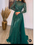 Luxury Nude Modest Beaded Tassel Mermaid Evening Dress LA71533 - SERENE HILL
