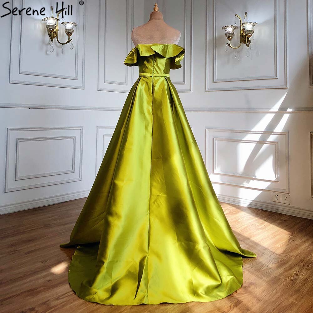 Serene Hill Olive Green A-Line Sexy Satin Off Shoulder Evening Dresses Long Luxury 2025 Celebrity Gowns For Woman Party LA70245 Olive Green / 16