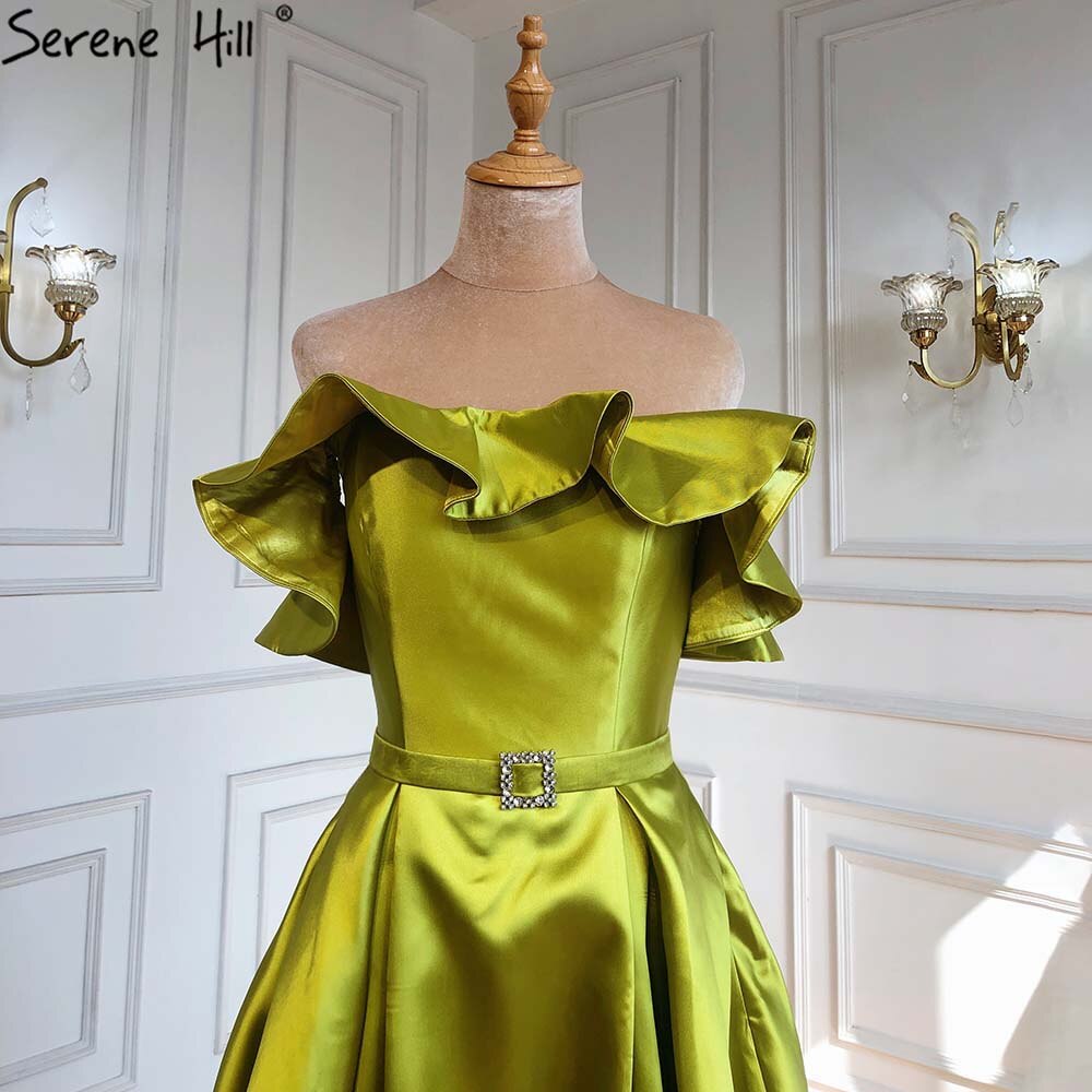 Serene Hill Olive Green A-Line Sexy Satin Off Shoulder Evening Dresses Long Luxury 2025 Celebrity Gowns For Woman Party LA70245 Olive Green / 16