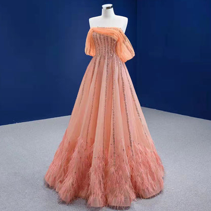 Serene Hill Oranje A-lijn Luxe Avond Jurken 2025 Kralen Sexy Voor Vrouwen Wedding Party HM67393 - SERENE HILL