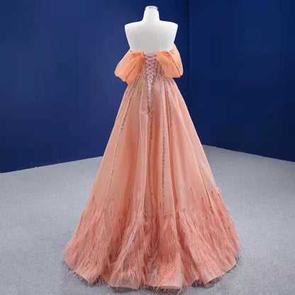 Serene Hill Oranje A-lijn Luxe Avond Jurken 2025 Kralen Sexy Voor Vrouwen Wedding Party HM67393 - SERENE HILL