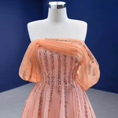 Serene Hill Oranje A-lijn Luxe Avond Jurken 2025 Kralen Sexy Voor Vrouwen Wedding Party HM67393 - SERENE HILL
