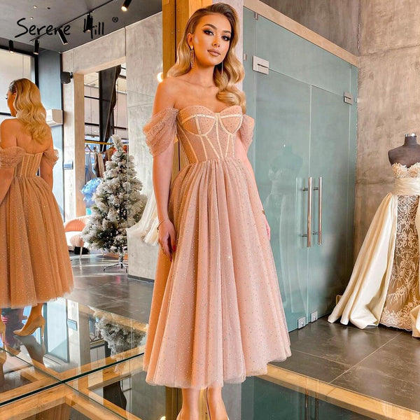 On Sale no return no refundSale Serene Hill Peach A-Line Sexy Evening Gowns 2025 Sleeveless Beaded Ankle-Length For Women Party LA71289