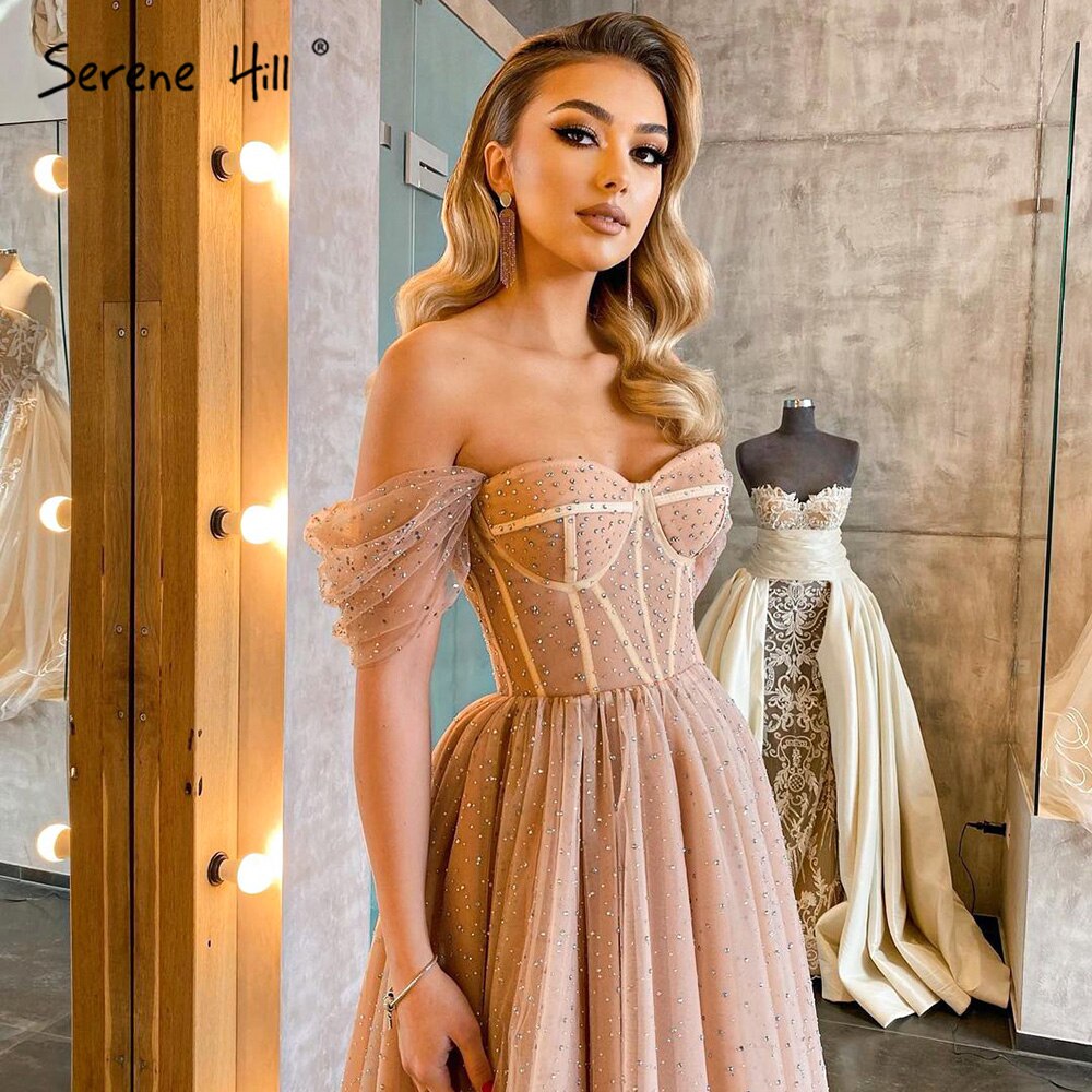 On Sale no return no refundSale Serene Hill Peach A-Line Sexy Evening Gowns 2025 Sleeveless Beaded Ankle-Length For Women Party LA71289 - SERENE HILL