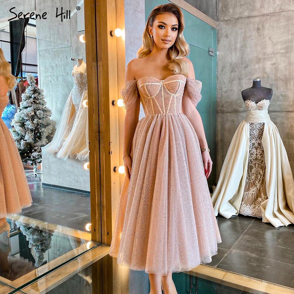 On Sale no return no refundSale Serene Hill Peach A-Line Sexy Evening Gowns 2025 Sleeveless Beaded Ankle-Length For Women Party LA71289 - SERENE HILL