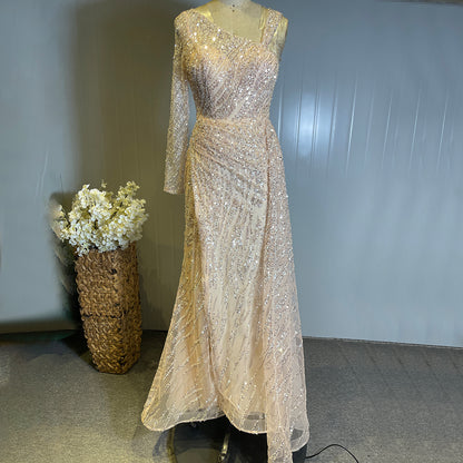 Serene Hill Peach Mermaid Elegant Avond Jurken 2025 Kralen Luxe Overrok Voor Vrouwen Party LA71527 - SERENE HILL