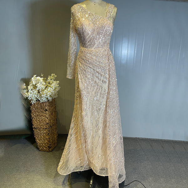 Serene Hill Peach Mermaid Elegant Avond Jurken 2025 Kralen Luxe Overrok Voor Vrouwen Party LA71527