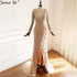 Serene Hill Peach Mermaid V-Neck Evening Dresses 2025 Dubai Long Sleeves Beading Formal Dress Design LA70499 - SERENE HILL