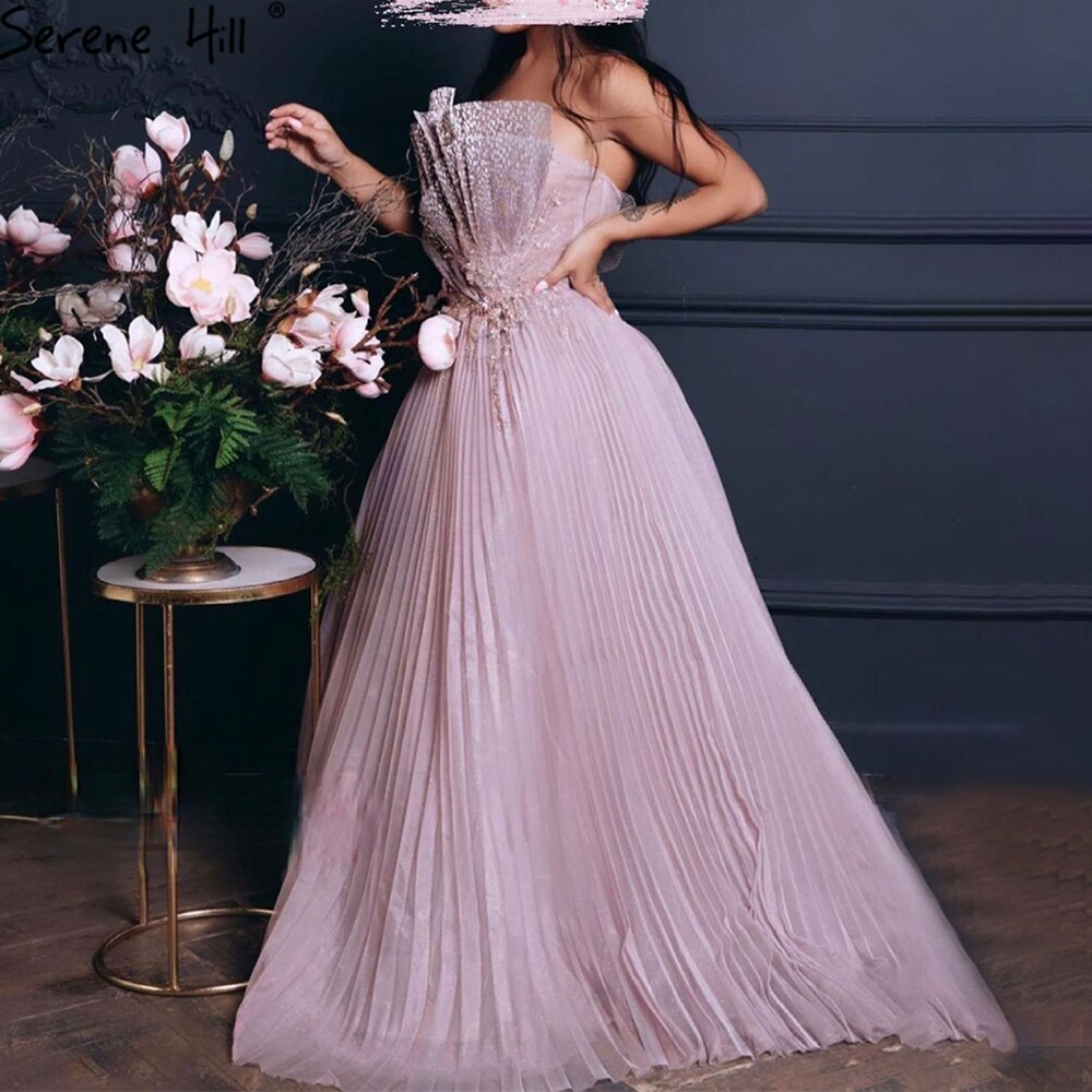 Serene Hill Pink A-Line Beaded Evening Dresses Gowns 2025 Sleeveless Sexy For Women Wedding Party LA71271 - SERENE HILL