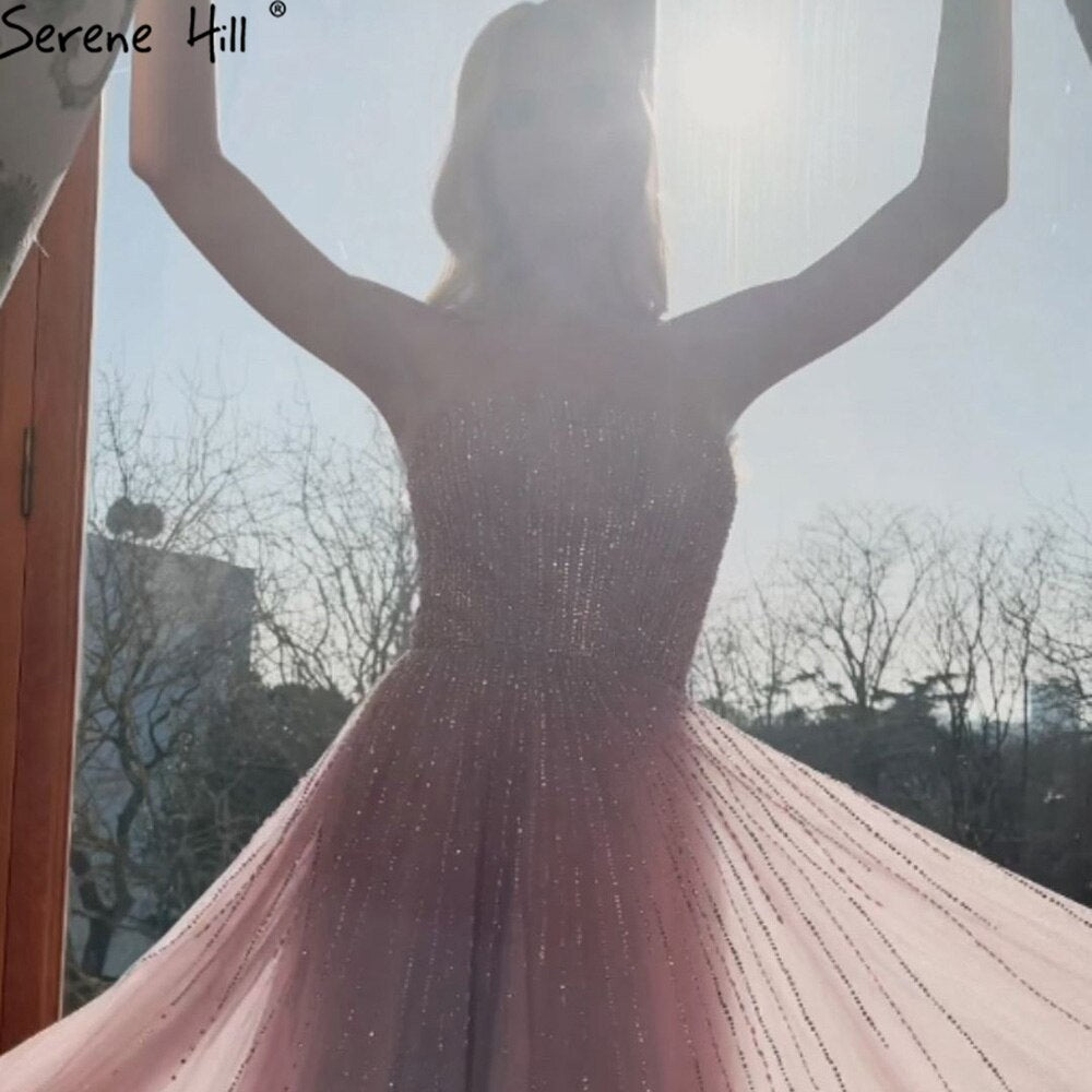Serene Hill Pink A-Line Luxury Evening Dresses Gowns 2021 Beaded Sleeveless For Women Wedding Party LA71239 - SERENE HILL