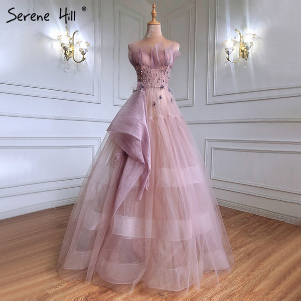 Serene Hill Pink A-Line Sexy Evening Dresses Gowns 2025 Elegant Beaded Lace Up For Women Party LA71318