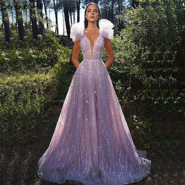 Serene Hill Pink Beaded Luxury Evening Dresses Gowns 2025 Sleeveless A-Line For Women Wedding Party LA71428