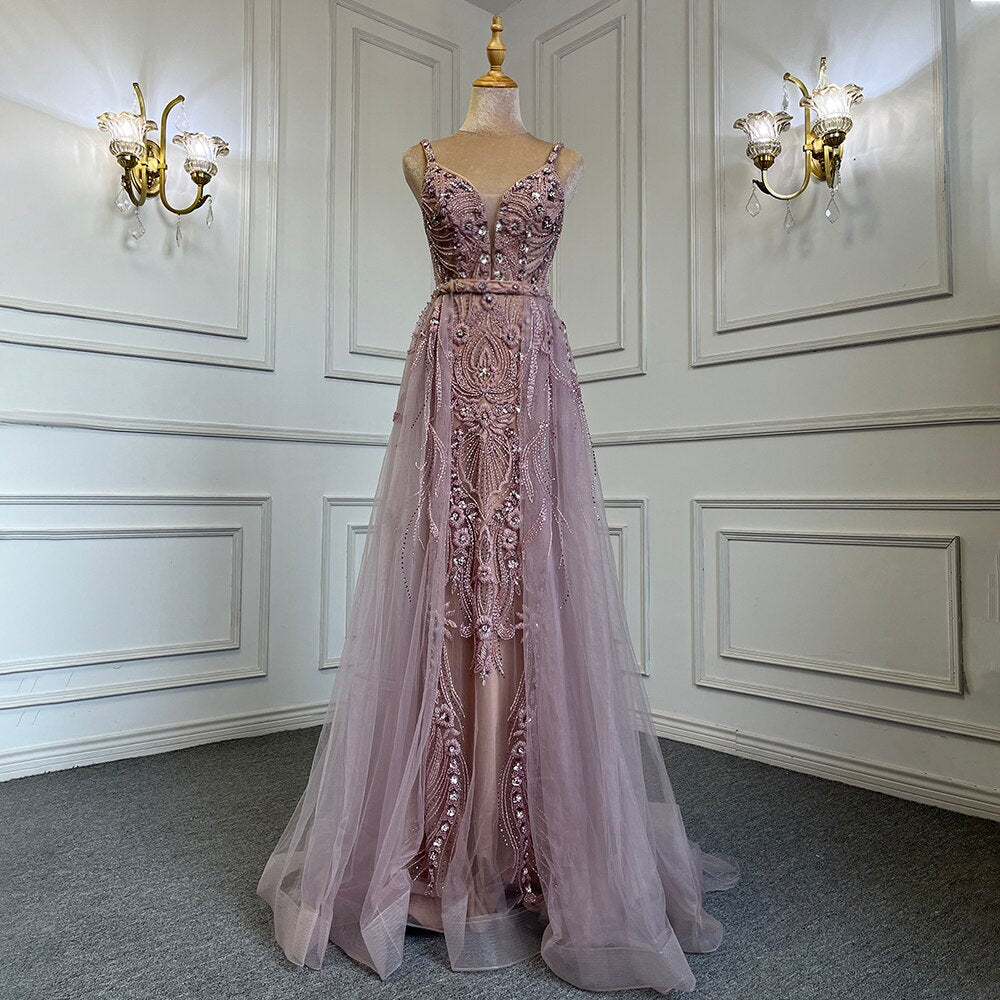 Serene Hill Pink Detachable Skirt Evening Dresses Gowns Mermaid Elegant Luxury Beaded 2025 For Woman Party LA71363 - SERENE HILL