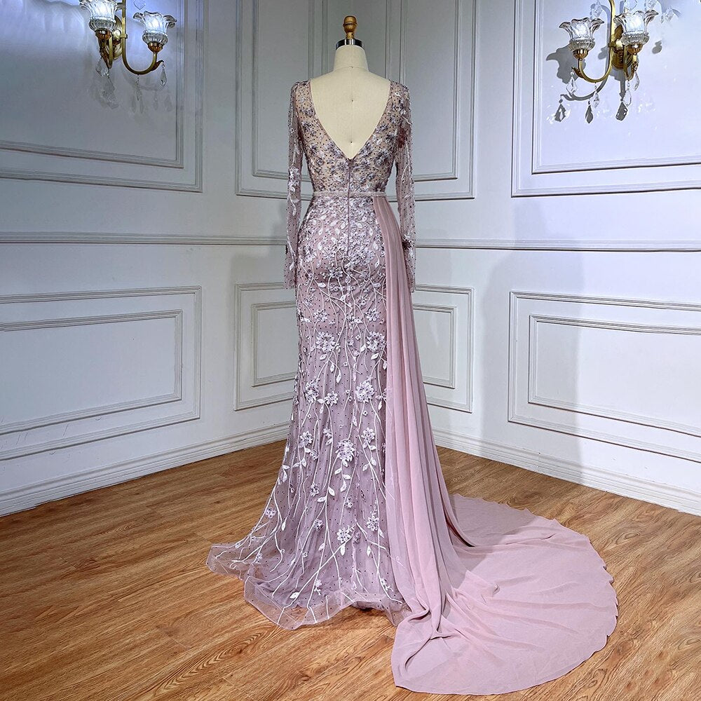 Serene Hill Pink Elegant Mermaid Sexy With Overskirt Beaded Luxury Evening Dresses Gowns For Women Arabic Party 2025 LA71835 - SERENE HILL