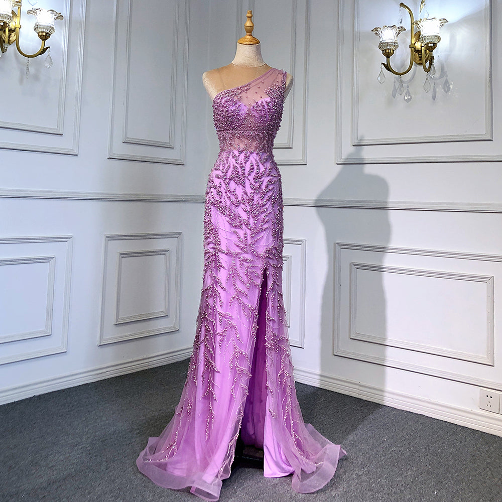 Serene Hill Pink High Split Mermaid Evening Dresses Gowns 2025 Luxury Beaded Elegant For Women Party LA71582 - SERENE HILL