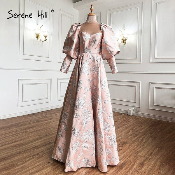 Serene Hill Pink Lantern Sleeves Evening Dresses Gowns 2025 A-Line Sexy For Women Wedding Party LA71280