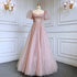 Elegant Pink A-Line Beaded Short Sleeve Evening Gown with Lace-Up Back LA71773 - SERENE HILL