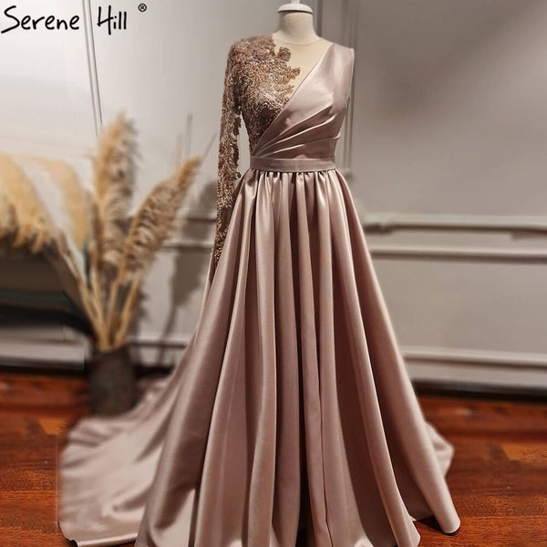 Serene Hill Pink Luxury A-Line Evening Dresses Gowns 2025 One Shoulder Beading Sexy For Women Party LA71033