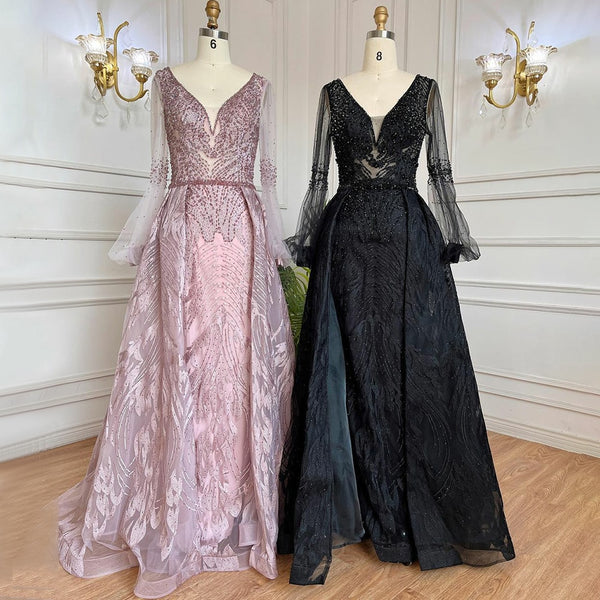Serene Hill Pink Luxury A-Line Evening Dresses Gowns 2025 Beaded Over-skirt For Women Party LA71869