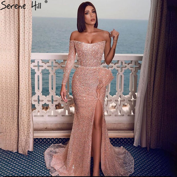 Serene Hill Pink Luxury High Split Evening Dresses Gowns 2025 Mermaid Elegant Sexy For Women Party Dress LA71313