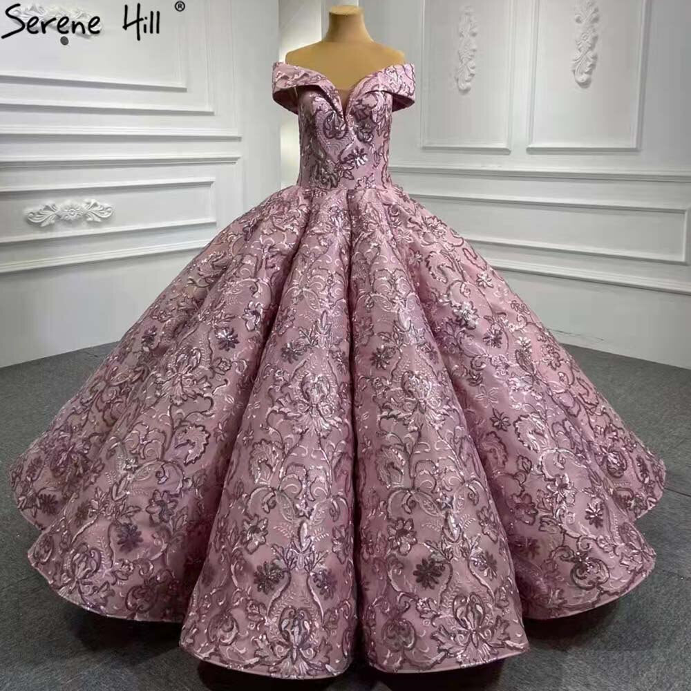Serene Hill Pink Luxury Wedding Dresses Gowns 2025 Embroidery Lace Up Bridal Dresses HM66590 Custom Made - SERENE HILL