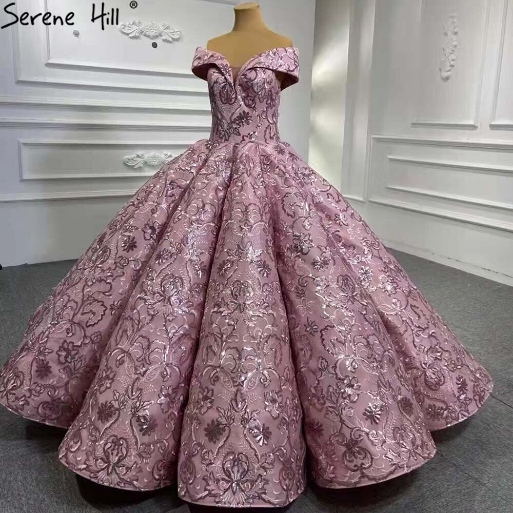 Serene Hill Pink Luxury Wedding Dresses Gowns 2025 Embroidery Lace Up Bridal Dresses HM66590 Custom Made - SERENE HILL