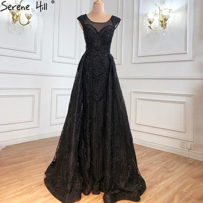 Serene Hill Pink Luxury With Overskirt Evening Dresses Gowns 2025 Lace Beaded Crystal Mermaid For Woman Party LA71080 - SERENE HILL