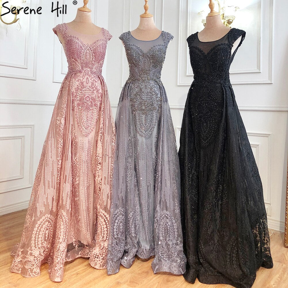 Serene Hill Pink Luxury With Overskirt Evening Dresses Gowns 2025 Lace Beaded Crystal Mermaid For Woman Party LA71080 - SERENE HILL