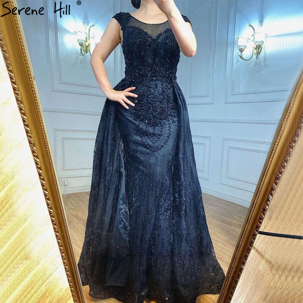Serene Hill Pink Luxury With Overskirt Evening Dresses Gowns 2025 Lace Beaded Crystal Mermaid For Woman Party LA71080 - SERENE HILL