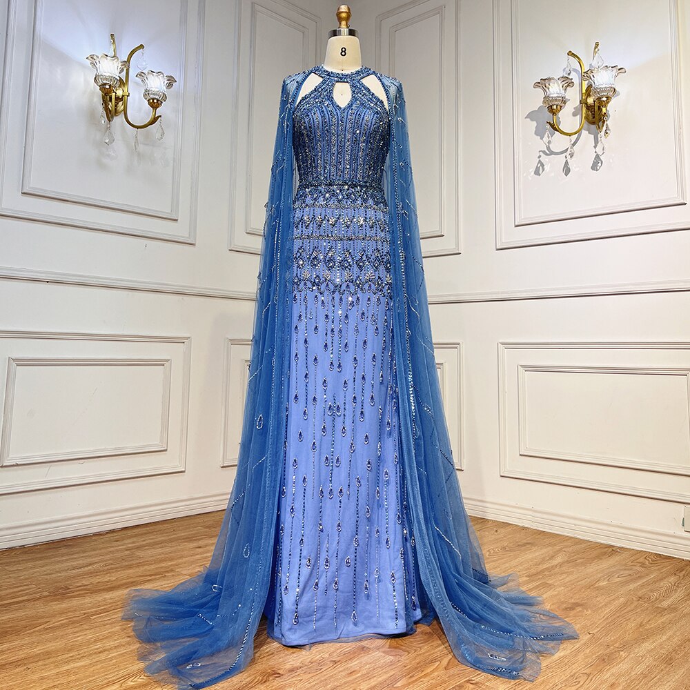 Luxury Dubai Mermaid Pink Evening Dresses with Cape Sleeves LA71817 - SERENE HILL