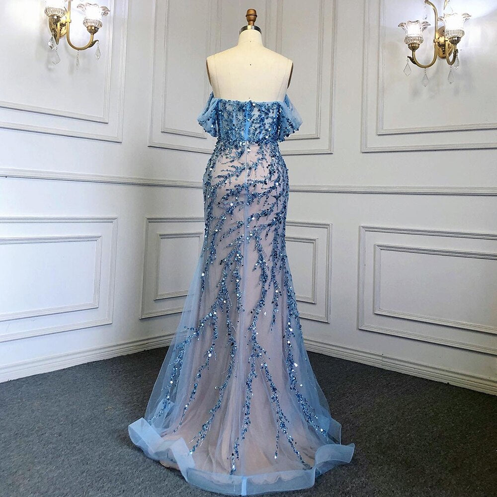 Serene Hill Pink Mermaid Elegant Sexy Off ShoulderEvening Dresses Gowns Luxury Beaded Off The Shoulder For Woman Party LA71653 - SERENE HILL