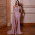 Serene Hill Pink One-Shoulder Cape Sleeve Evening Dresses Gowns 2025 Luxury Mermaid Beaded Elegant For Women Party LA71589 - SERENE HILL