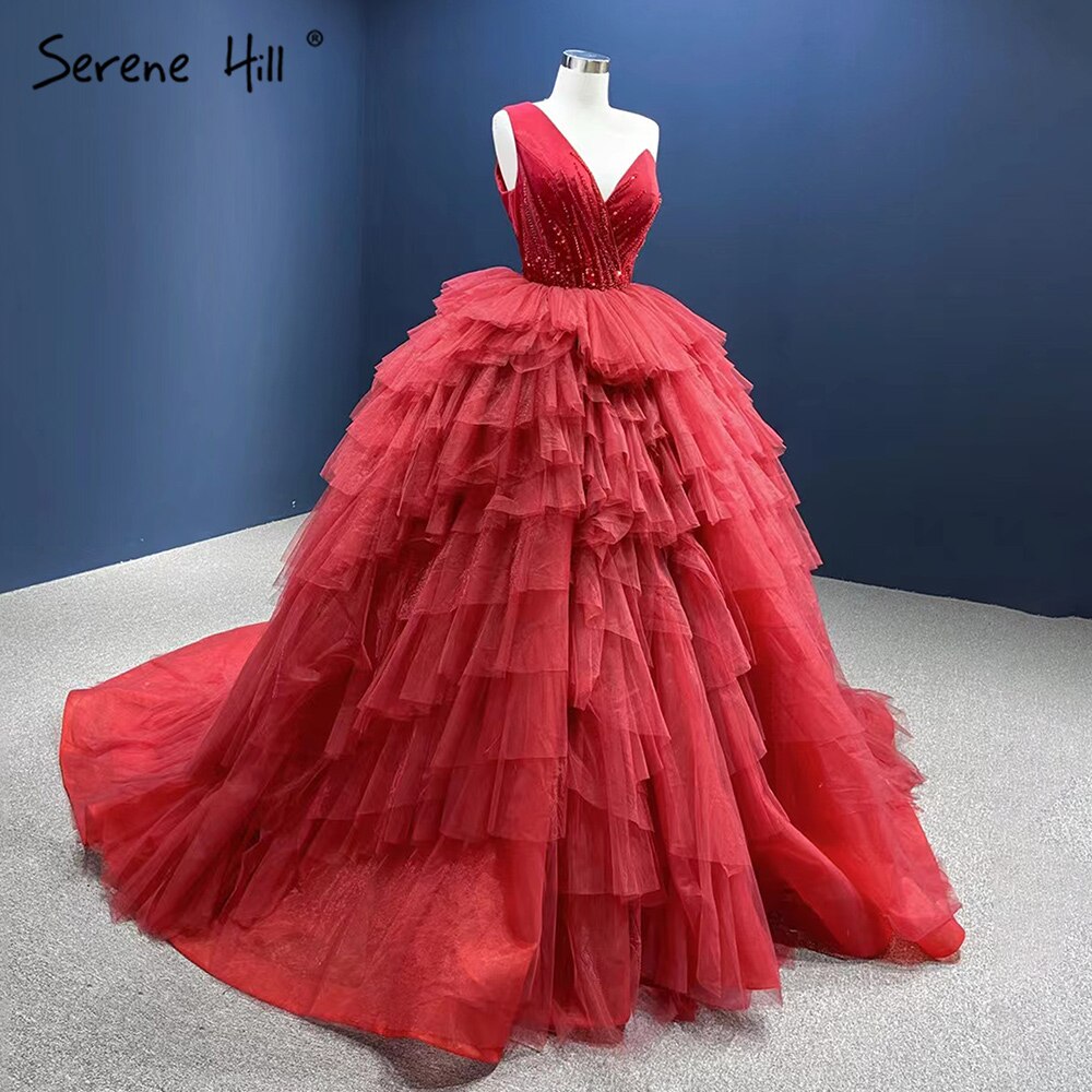 Serene Hill Pink One Shoulder Wedding Dresses 2025 Ruffles Beaded Sexy Bridal Gowns HM66934D Custom Made - SERENE HILL