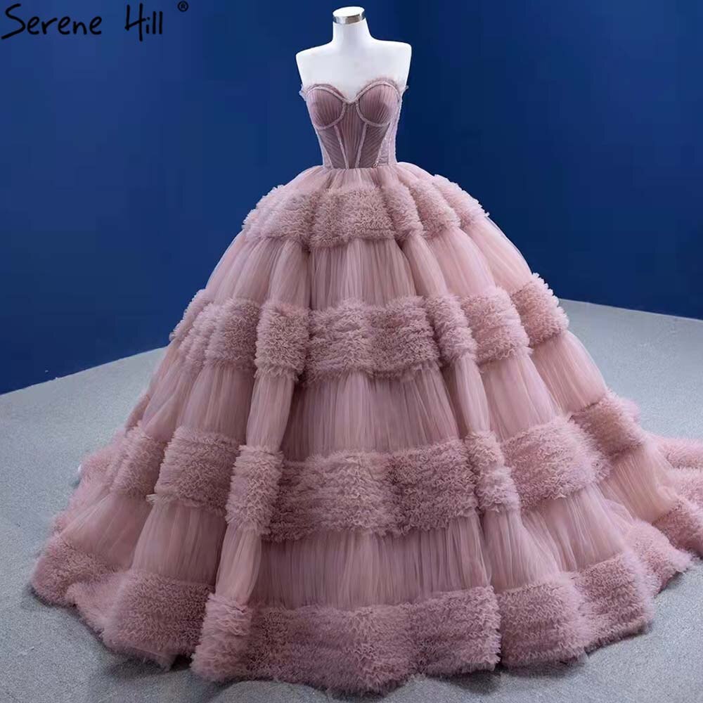 Serene Hill Pink Ruffles Sexy Wedding Dresses 2025 Sleeveless Simple High-end Bridal Dress HM67372 Custom Made - SERENE HILL