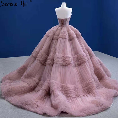 Serene Hill Pink Ruffles Sexy Wedding Dresses 2025 Sleeveless Simple High-end Bridal Dress HM67372 Custom Made - SERENE HILL