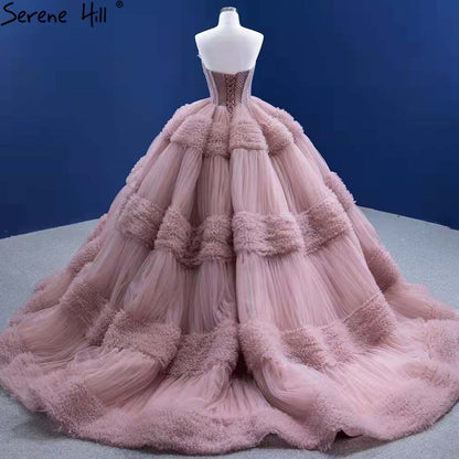 Serene Hill Pink Ruffles Sexy Wedding Dresses 2025 Sleeveless Simple High-end Bridal Dress HM67372 Custom Made - SERENE HILL