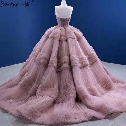 Serene Hill Pink Ruffles Sexy Wedding Dresses 2025 Sleeveless Simple High-end Bridal Dress HM67372 Custom Made - SERENE HILL
