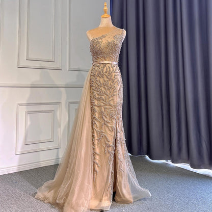 Serene Hill Pink Sexy High Split Mermaid Elegant Evening Dresses Gowns Luxury Beaded 2025 For Women Party LA71582 - SERENE HILL