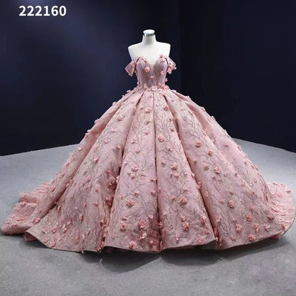 Serene Hill Pink Sexy Off Shoulder Luxury Beaded Appliques Lace Up Bride Gowns Wedding Dress 2025 High End Custom Made HM222160 - SERENE HILL