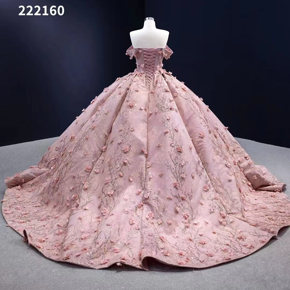 Serene Hill Pink Sexy Off Shoulder Luxury Beaded Appliques Lace Up Bride Gowns Wedding Dress 2025 High End Custom Made HM222160 - SERENE HILL