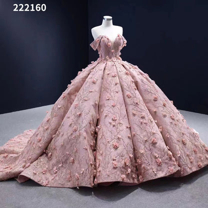 Serene Hill Pink Sexy Off Shoulder Luxury Beaded Appliques Lace Up Bride Gowns Wedding Dress 2025 High End Custom Made HM222160 - SERENE HILL