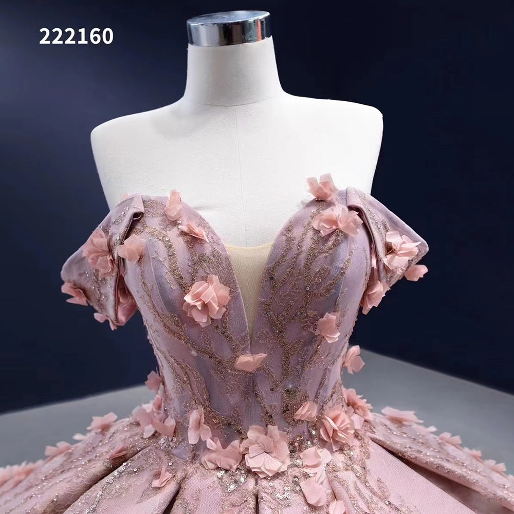 Serene Hill Pink Sexy Off Shoulder Luxury Beaded Appliques Lace Up Bride Gowns Wedding Dress 2025 High End Custom Made HM222160 - SERENE HILL