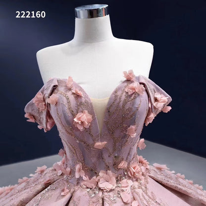 Serene Hill Pink Sexy Off Shoulder Luxury Beaded Appliques Lace Up Bride Gowns Wedding Dress 2025 High End Custom Made HM222160 - SERENE HILL