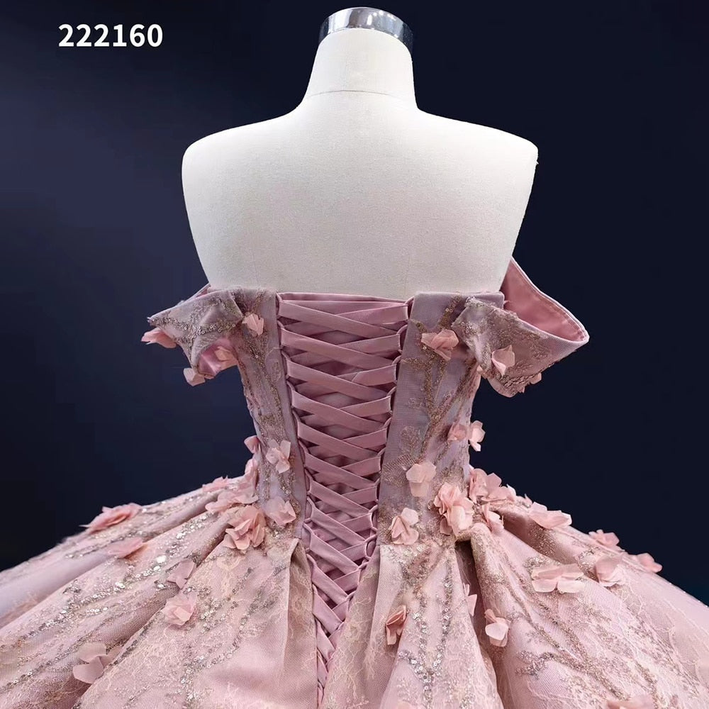 Serene Hill Pink Sexy Off Shoulder Luxury Beaded Appliques Lace Up Bride Gowns Wedding Dress 2025 High End Custom Made HM222160 - SERENE HILL