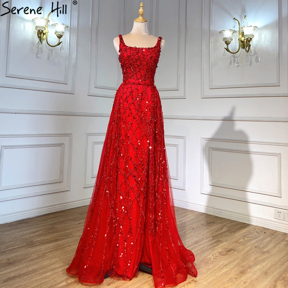 Luxury Beaded emermad green Mermaid Evening Dress With Overskirt LA70765 - SERENE HILL