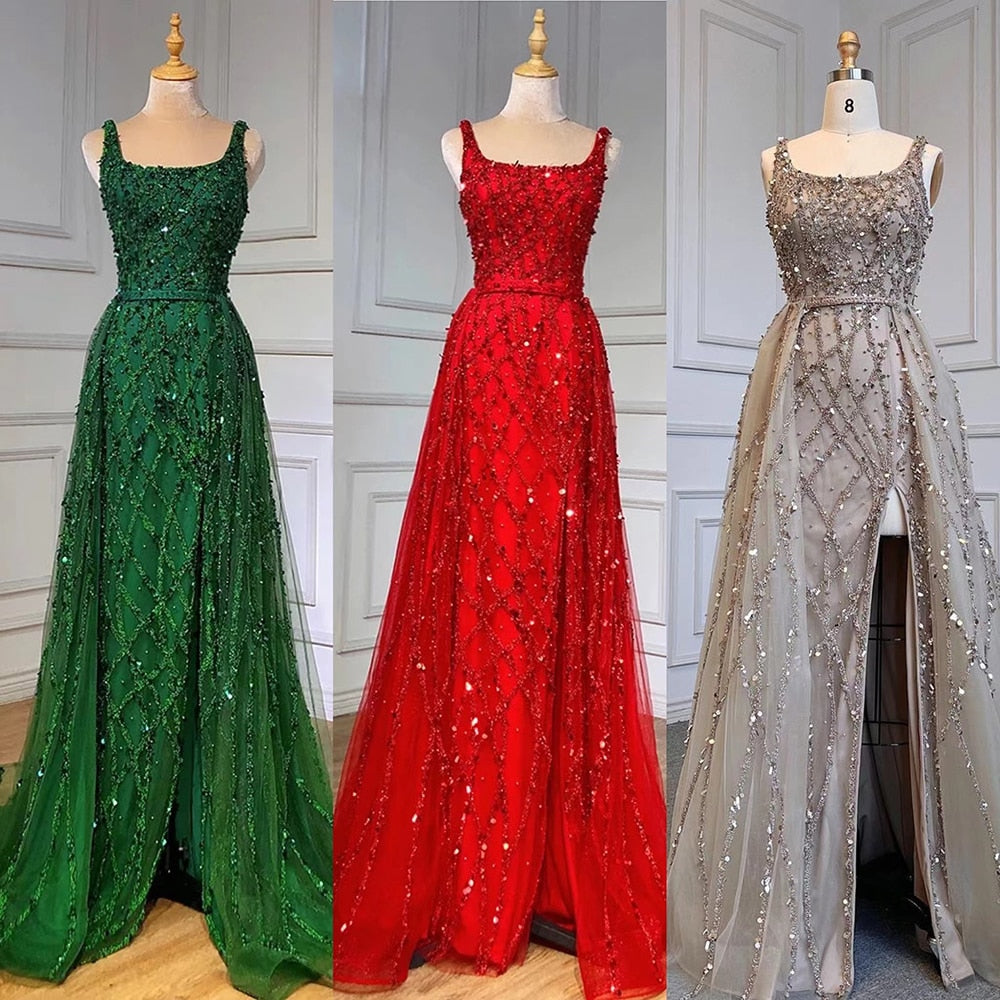 Luxury Beaded emermad green Mermaid Evening Dress With Overskirt LA70765 - SERENE HILL