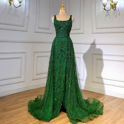 Luxury Beaded emermad green Mermaid Evening Dress With Overskirt LA70765 - SERENE HILL