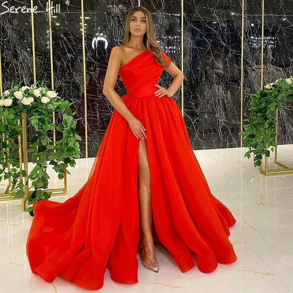 Serene Hill Red High Split Sexy Evening Gowns 2025 A-Line One shoulder Simple Formal Dress Design LA71114